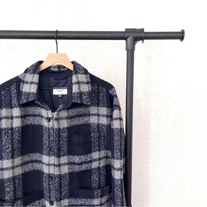 NEW American Eagle Thick Structured Plaid Shirt Jacket Men's L Navy Blue